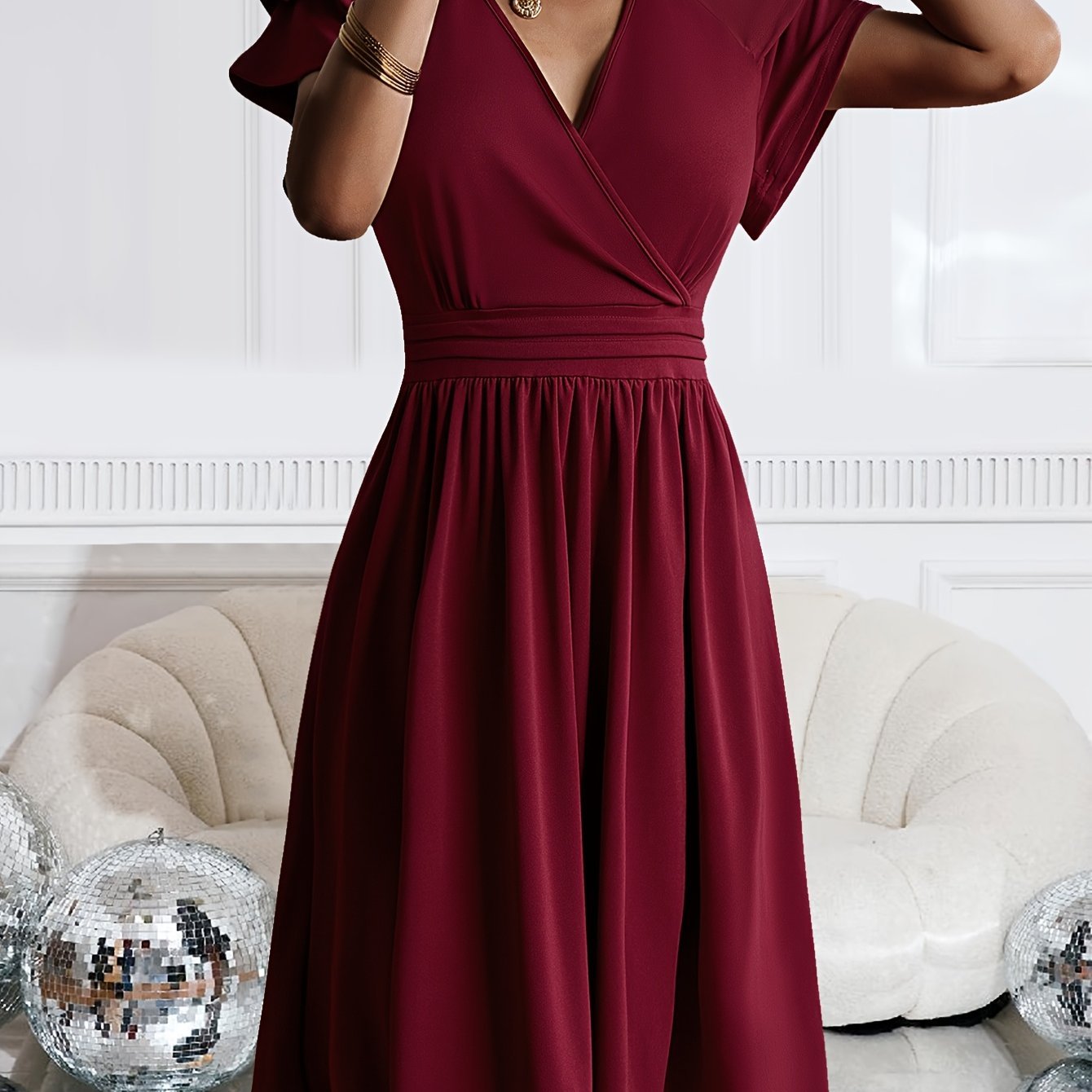 Chic V - Neck Summer Dress with Ruffle Sleeves - GlowéChic V - Neck Summer Dress with Ruffle SleevesGlowéDresses